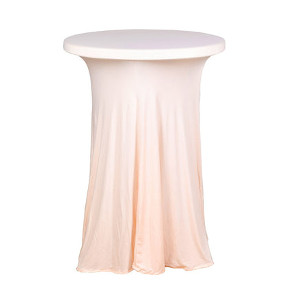 Blush Spandex 30" Round Cocktail Table Cover with Natural Wavy Drapes