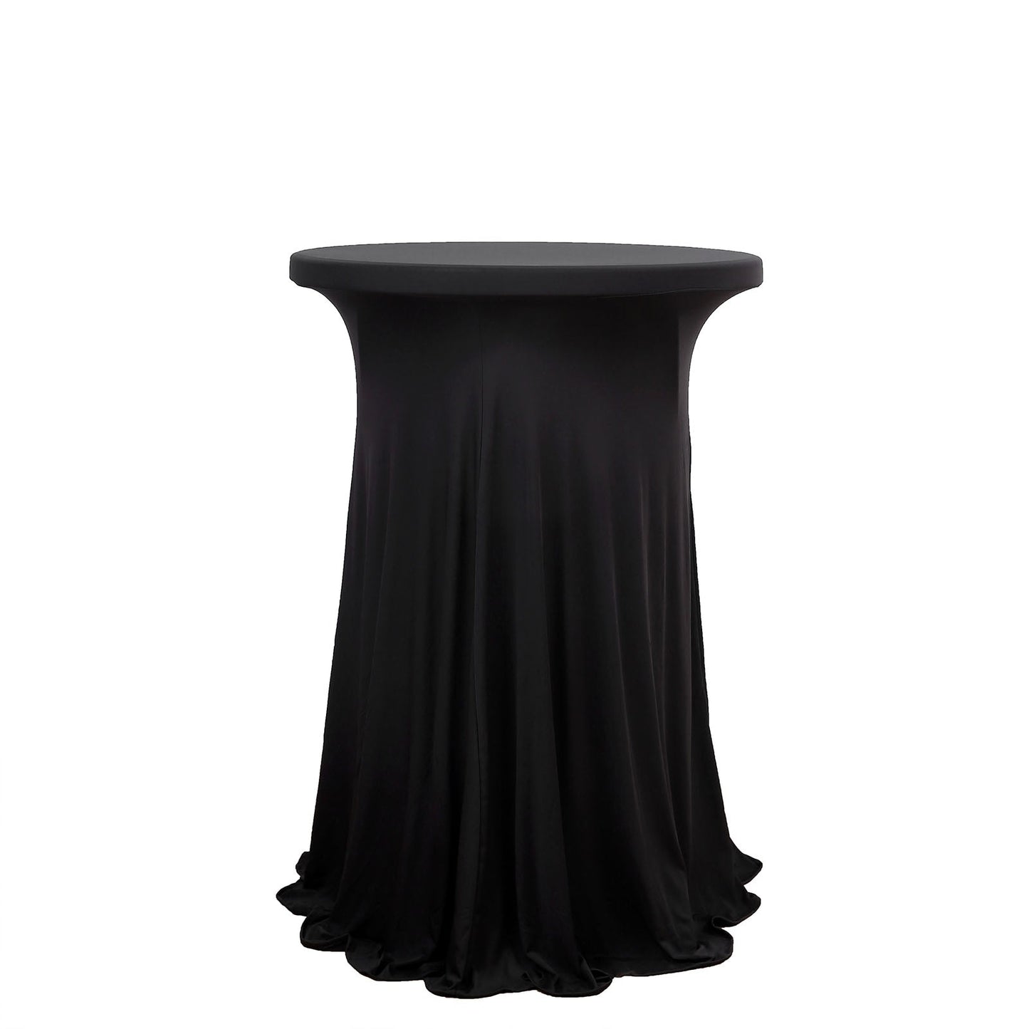 Round Cocktail Table Cover In Black Spandex With Wavy Drapes