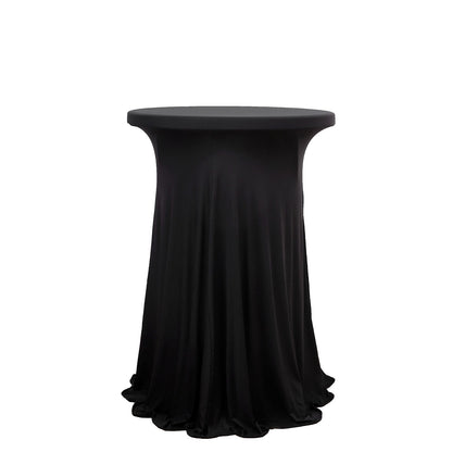 Round Cocktail Table Cover In Black Spandex With Wavy Drapes