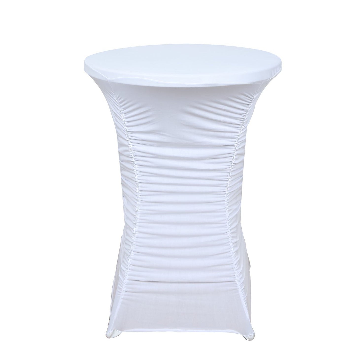 32inch White Ruched Pleated Heavy Duty Spandex Cocktail Table Cover#whtbkgd