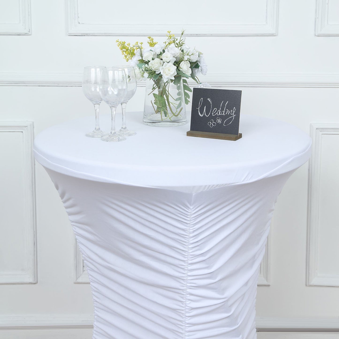 32inch White Ruched Pleated Heavy Duty Spandex Cocktail Table Cover