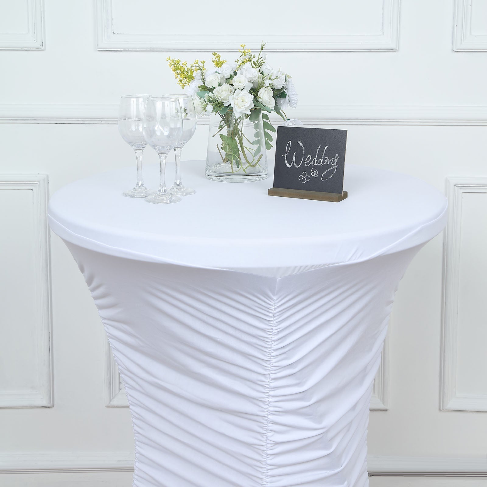 32inch White Ruched Pleated Heavy Duty Spandex Cocktail Table Cover