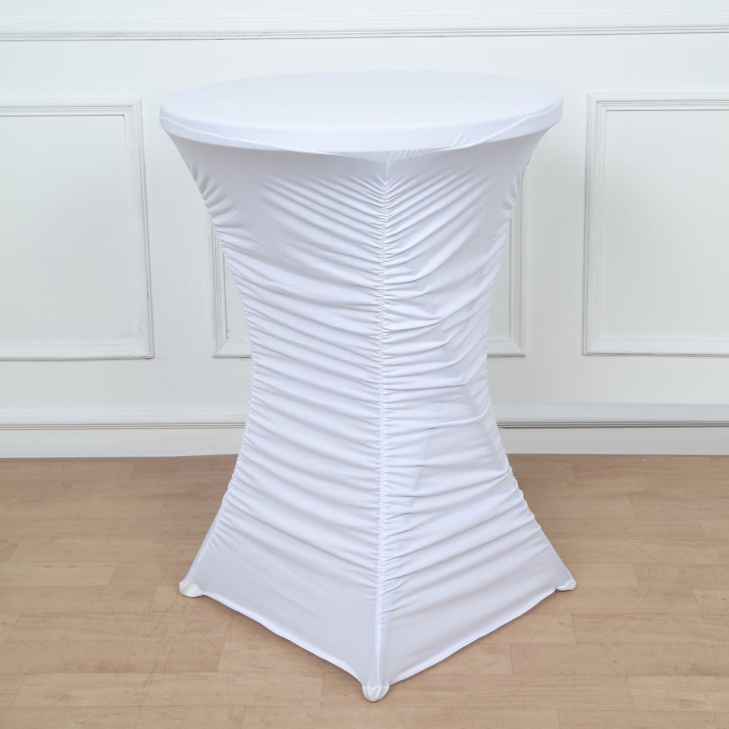 32inch White Ruched Pleated Heavy Duty Spandex Cocktail Table Cover