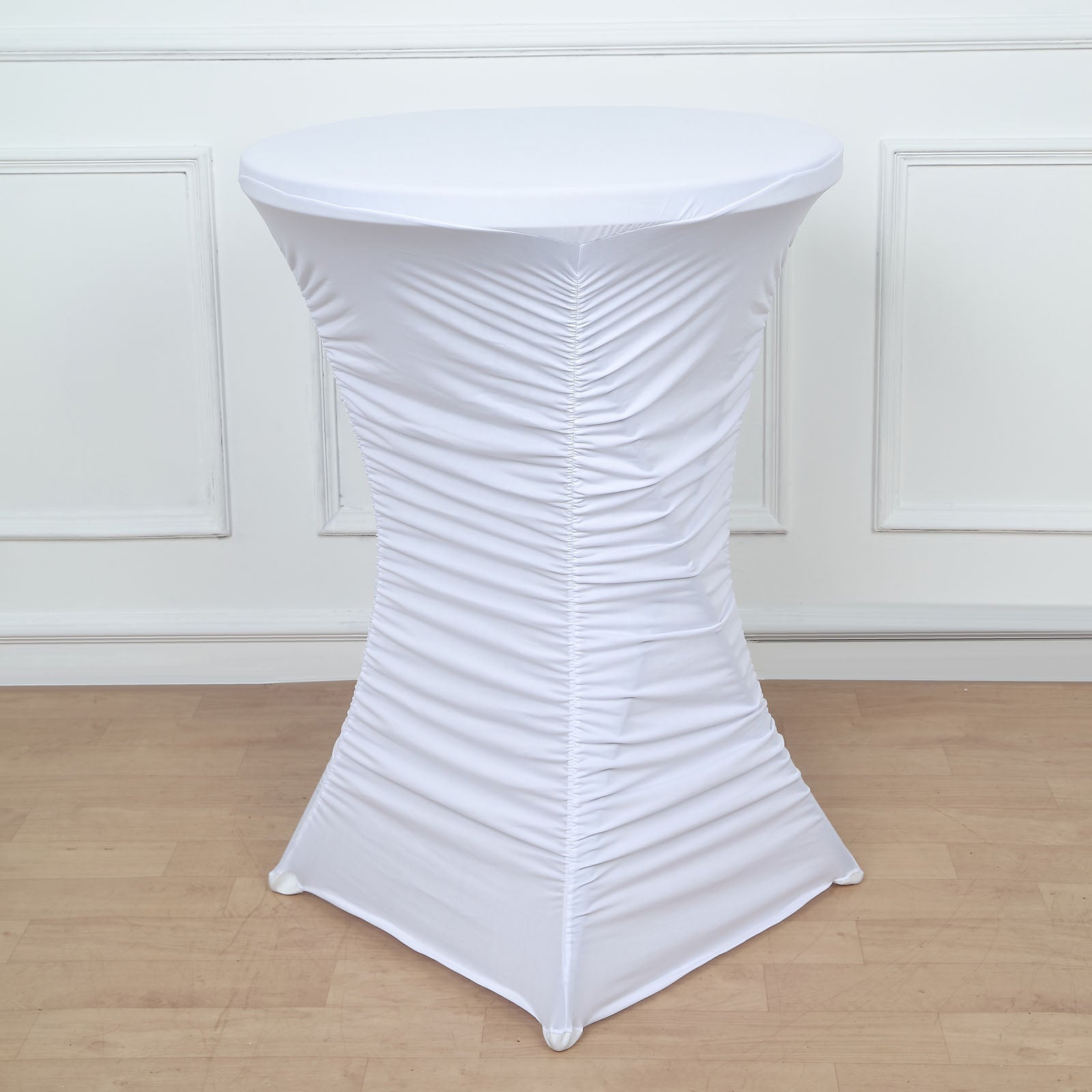 32inch White Ruched Pleated Heavy Duty Spandex Cocktail Table Cover