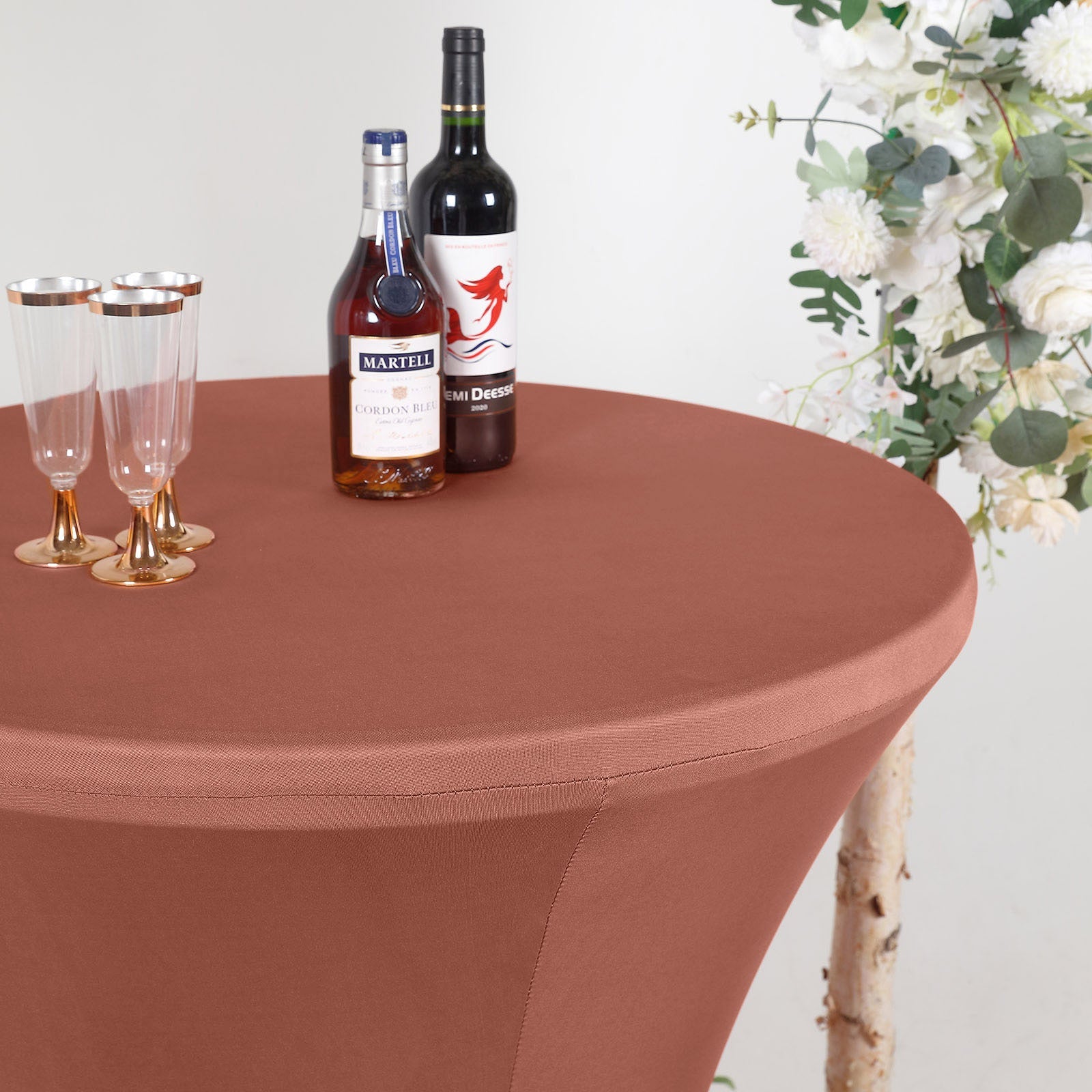 Terracotta (Rust) Highboy Spandex Cocktail Table Cover, Fitted Stretch Tablecloth for 24"-32" Dia High Top Tables