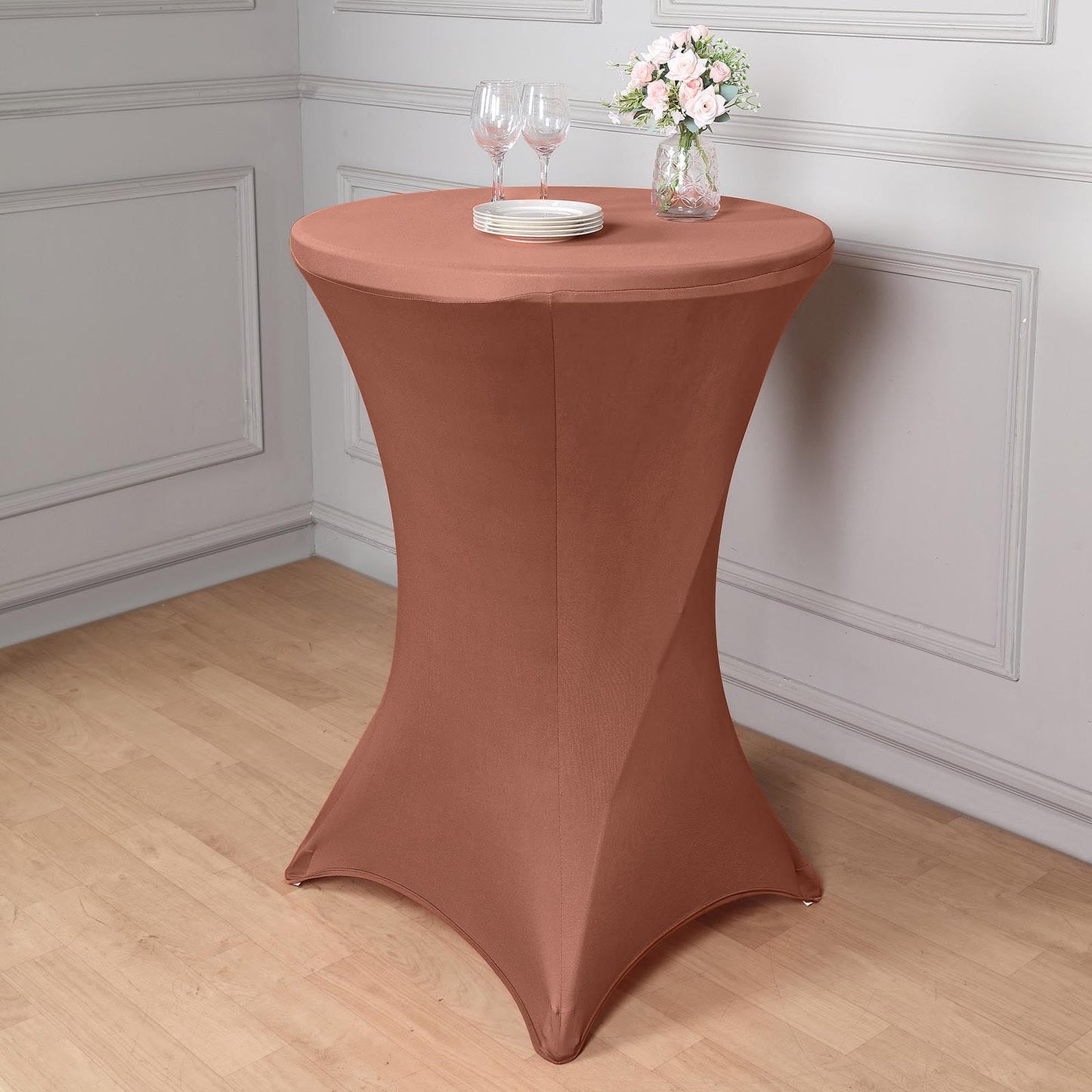 Terracotta (Rust) Highboy Spandex Cocktail Table Cover, Fitted Stretch Tablecloth for 24"-32" Dia High Top Tables