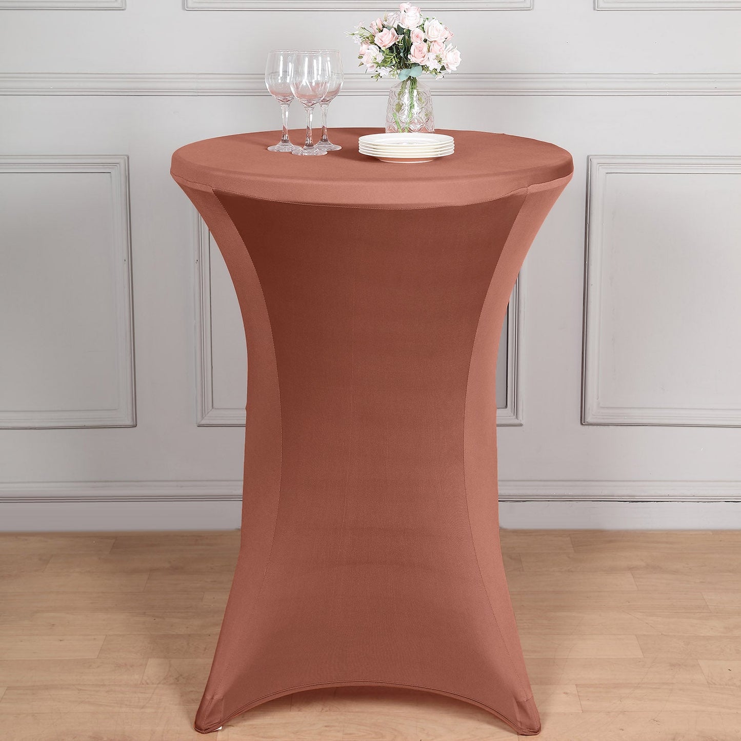 Terracotta (Rust) Highboy Spandex Cocktail Table Cover, Fitted Stretch Tablecloth for 24"-32" Dia High Top Tables