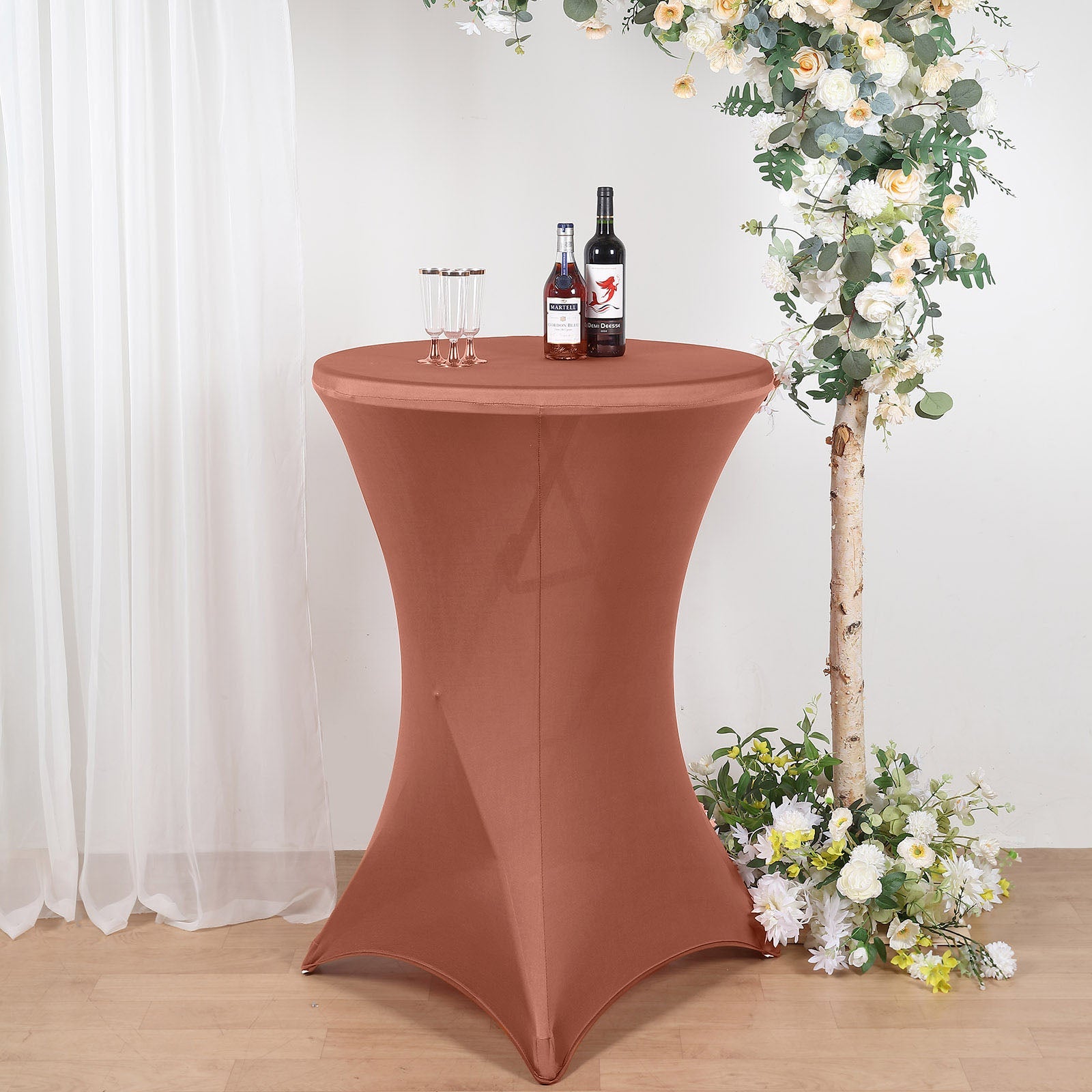 Terracotta (Rust) Highboy Spandex Cocktail Table Cover, Fitted Stretch Tablecloth for 24"-32" Dia High Top Tables