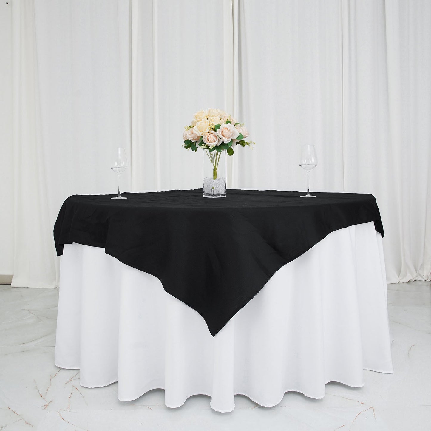54 Inch Square Black 100% Cotton Linen Seamless Washable Table Overlay 