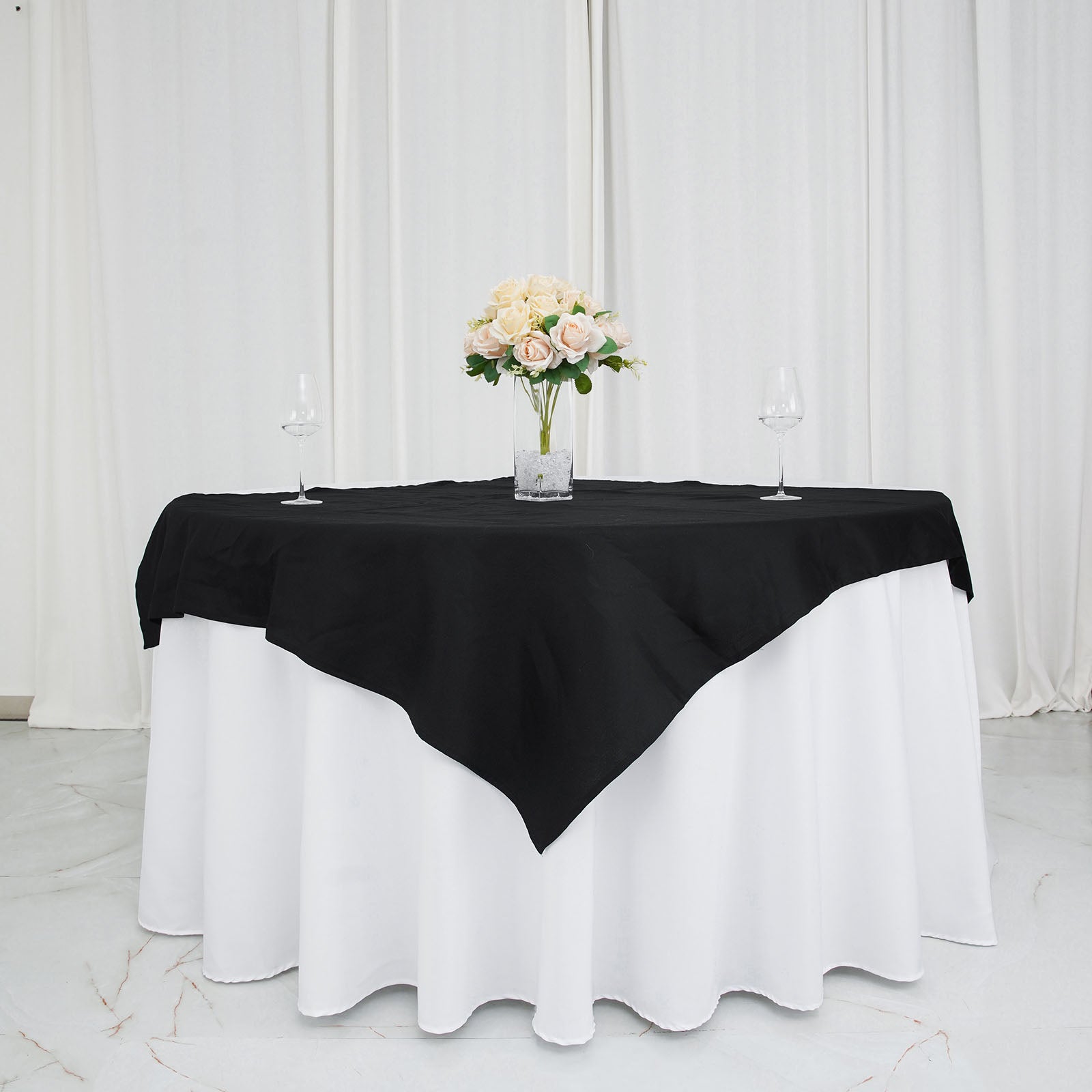 54 Inch Square Black 100% Cotton Linen Seamless Washable Table Overlay 
