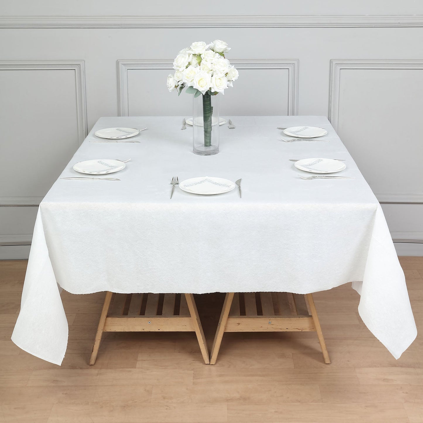 70"x70" White Airlaid Paper Tablecloth, Soft Linen-Feel Disposable Square Tablecloth