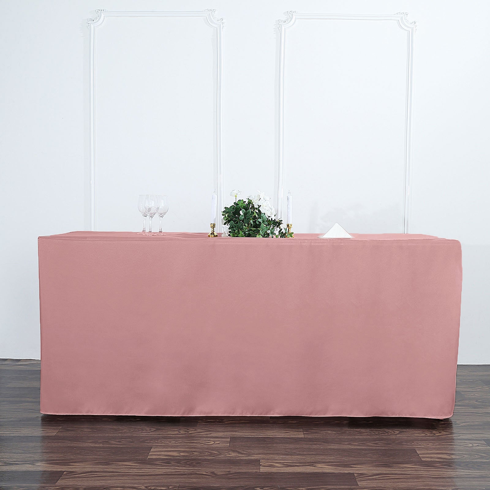 6FT Dusty Rose Fitted Polyester Rectangular Table Cover