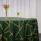 Hunter Emerald Green 120 Inch Round Tablecloth With Gold Geometric Design In Polyester