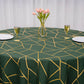 Round Tablecloth 120 Inch In Hunter Emerald Green With Gold Polyester Geometric Pattern