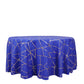 Royal blue tablecloth with gold foil geometric pattern.