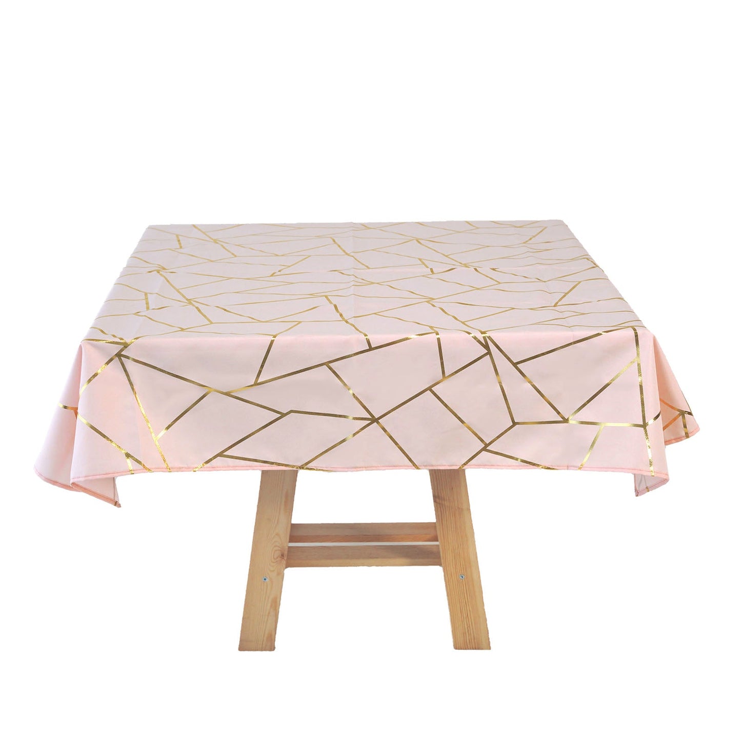 Blush Rose Gold Tablecloth With Gold Geometric Pattern In Polyester 54 Inch x 54 Inch 