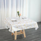 White square table overlay with gold foil geometric pattern.