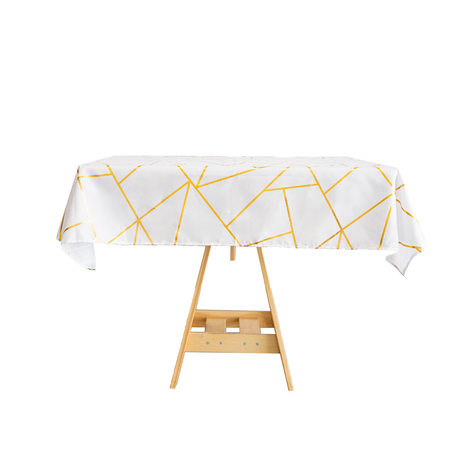 Gold Geometric Pattern On White 54 Inch x 54 Inch Polyester Tablecloth
