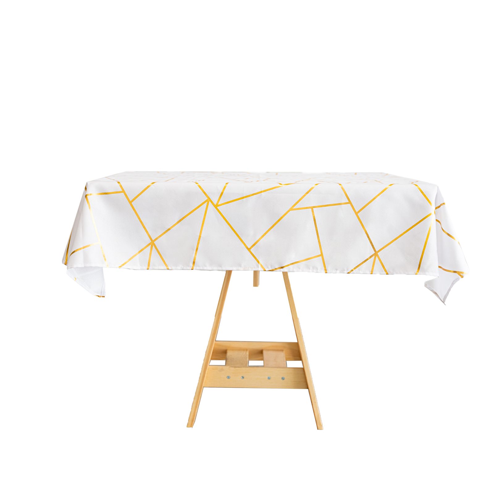 Gold Geometric Pattern On White 54 Inch x 54 Inch Polyester Tablecloth