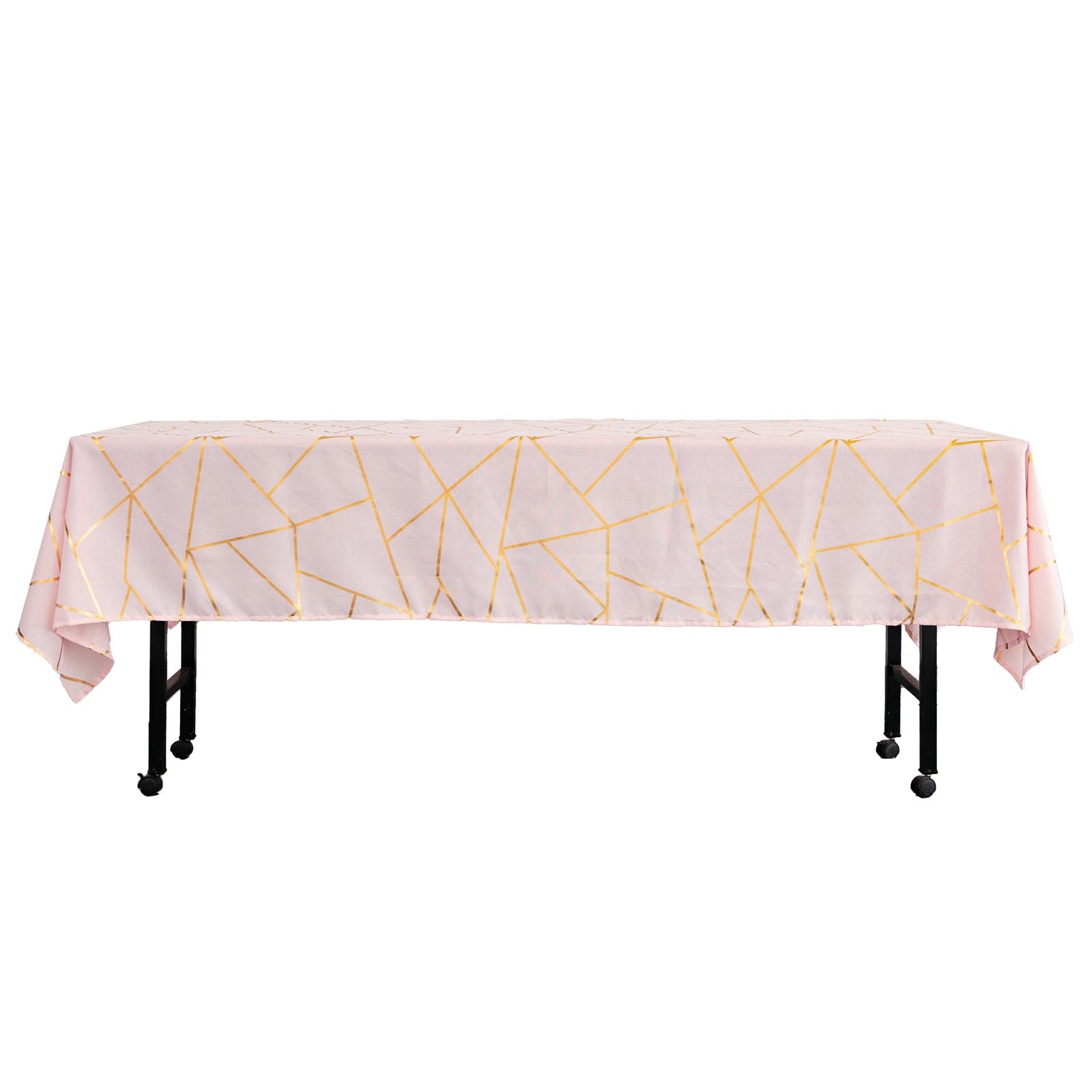 60 Inch x 102 Inch Blush Rose Gold Rectangle Tablecloth With Gold Foil Pattern