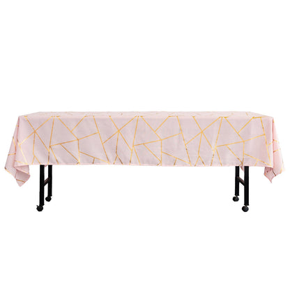 60 Inch x 102 Inch Blush Rose Gold Rectangle Tablecloth With Gold Foil Pattern