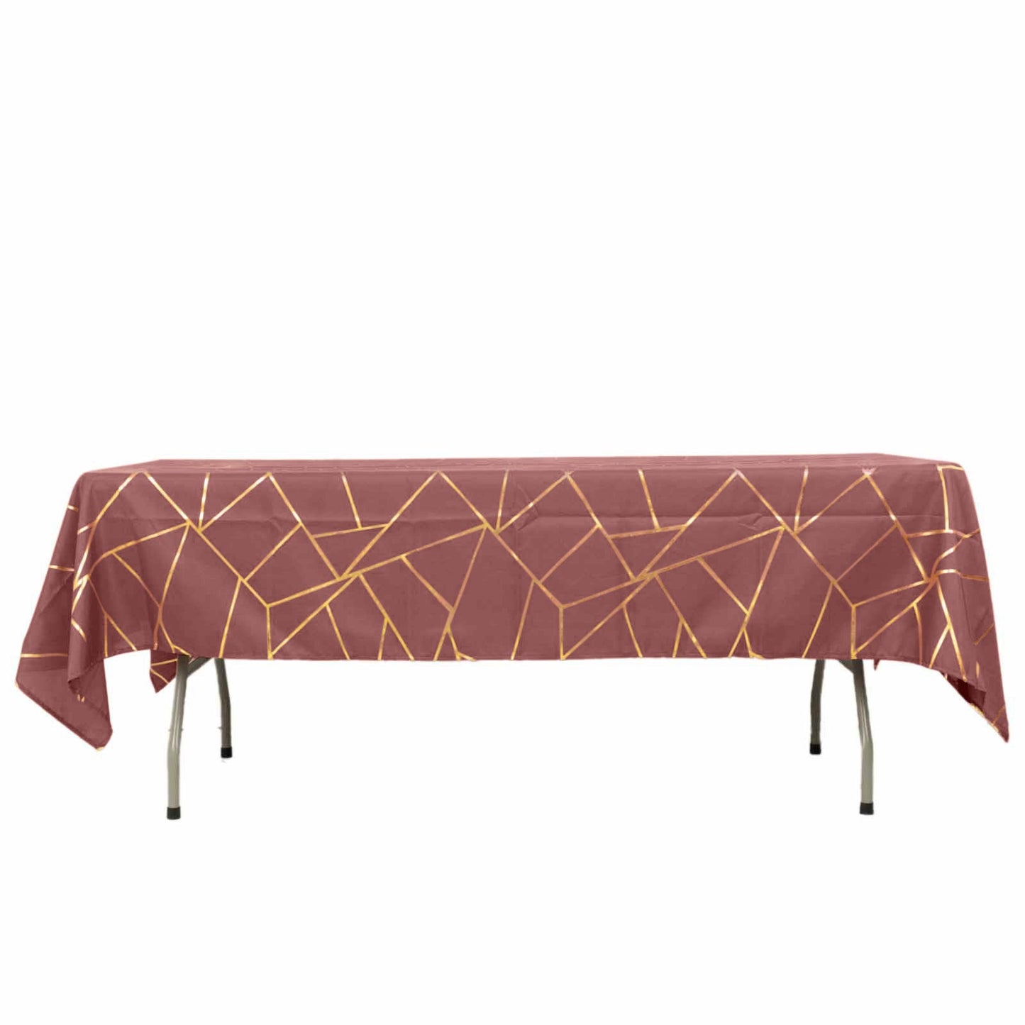 60x102inch Cinnamon Rose Polyester Rectangle Tablecloth With Gold Foil Geometric Pattern