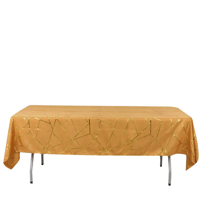60 Inch x 102 Inch Gold Foil Geometric Pattern on Gold Rectangle Polyester Tablecloth