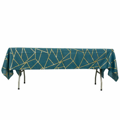 60x102inch Peacock Teal Rectangle Polyester Tablecloth With Gold Foil Geometric Pattern