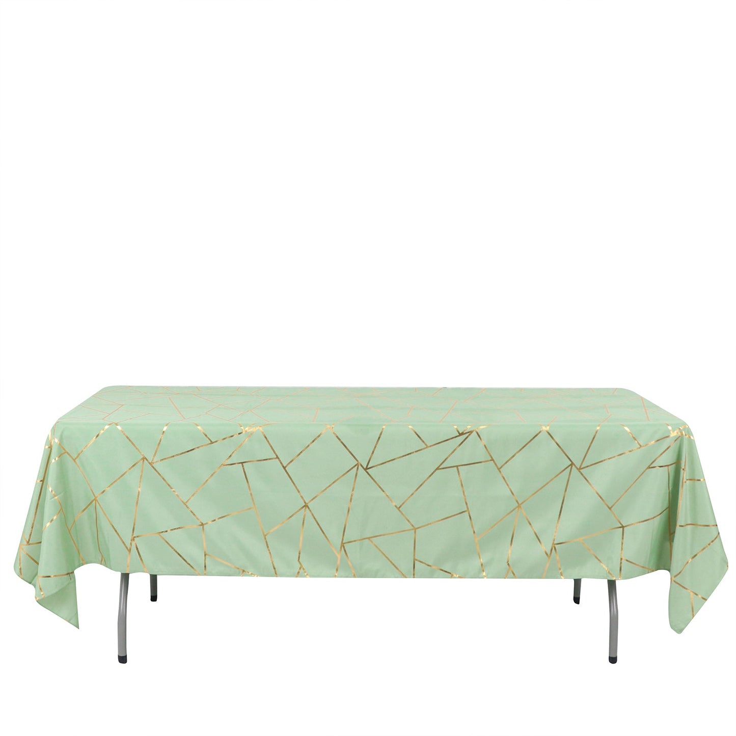 60 Inch x 102 Inch Gold Foil Geometric Pattern on Sage Green Rectangle Polyester Tablecloth