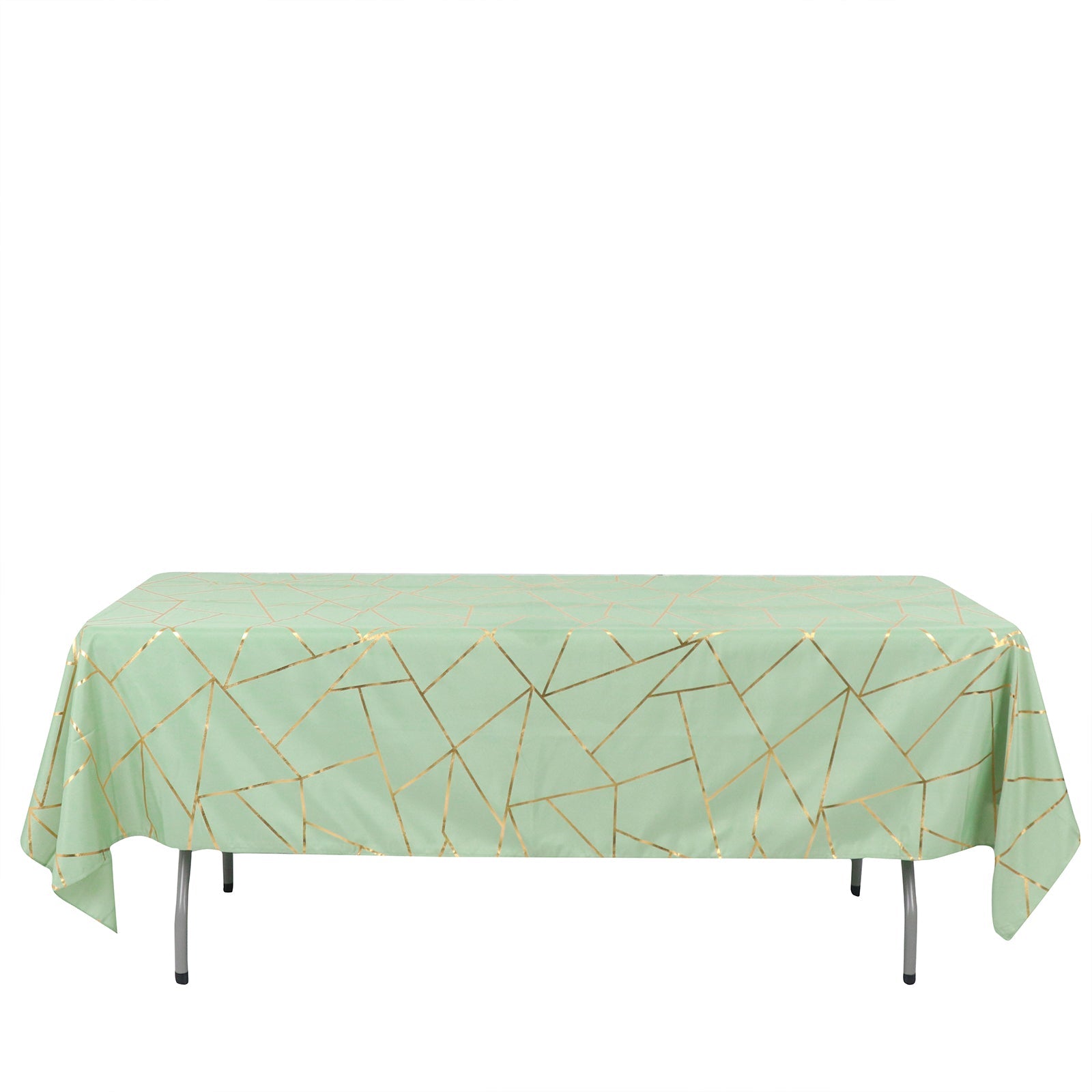 60 Inch x 102 Inch Gold Foil Geometric Pattern on Sage Green Rectangle Polyester Tablecloth