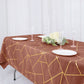 60 Inch x 102 Inch Rectangle Terracotta Polyester Tablecloth with Gold Foil Geometric Design