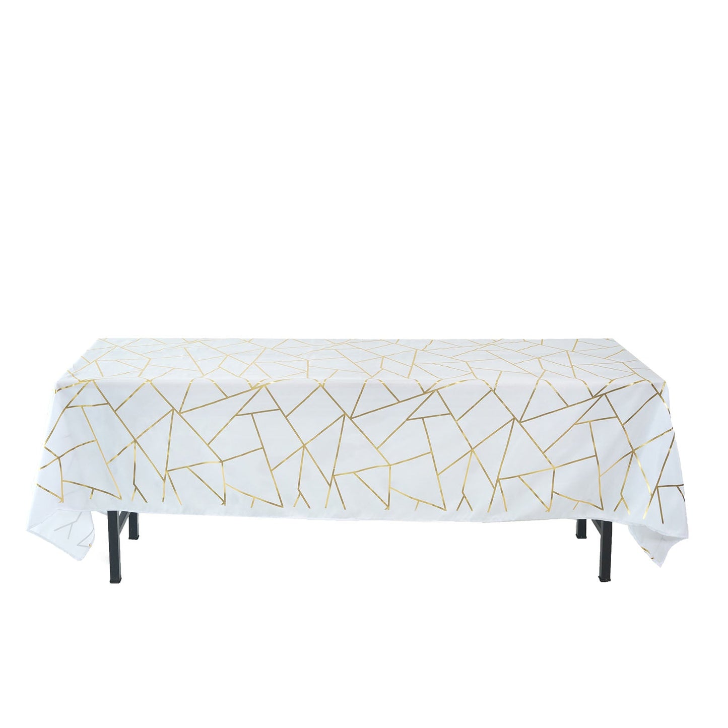 White Tablecloth 60 Inch x 102 Inch Rectangular With Gold Geometric Design In Polyester