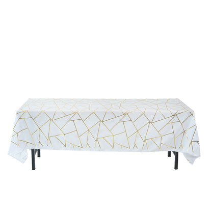 White Tablecloth 60 Inch x 102 Inch Rectangular With Gold Geometric Design In Polyester