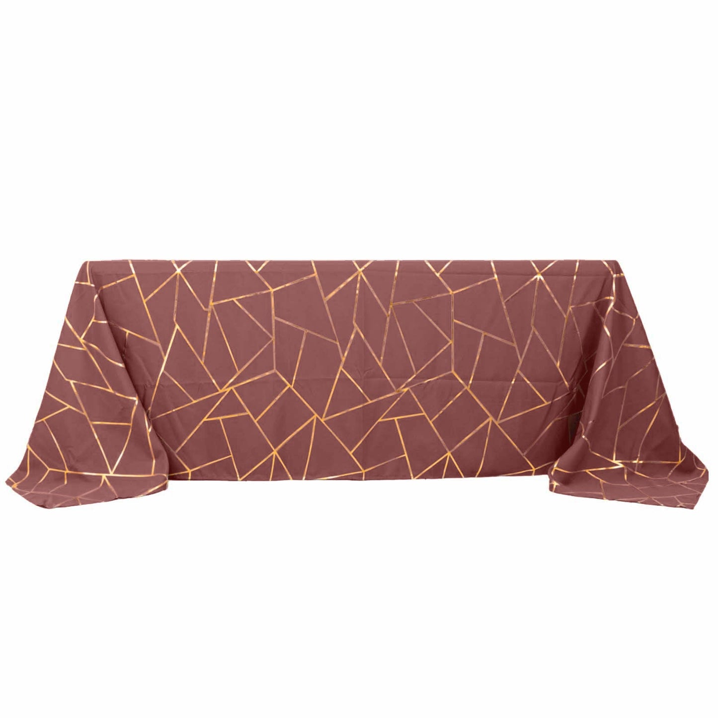 90x132inch Cinnamon Rose Rectangle Polyester Tablecloth With Gold Foil Geometric Pattern