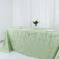 90 Inch x 132 Inch Polyester Rectangle Tablecloth in Sage Green with Gold Foil Geometric Design