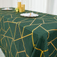 Hunter Emerald Green Polyester Tablecloth With Gold Geometric Design 90 Inch x 156 Inch 