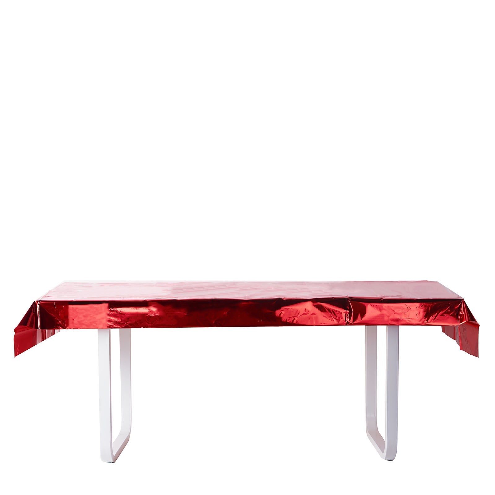Red metallic foil rectangle tablecloth for parties or events.