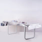 Silver metallic foil tablecloth on a rectangular table setting.