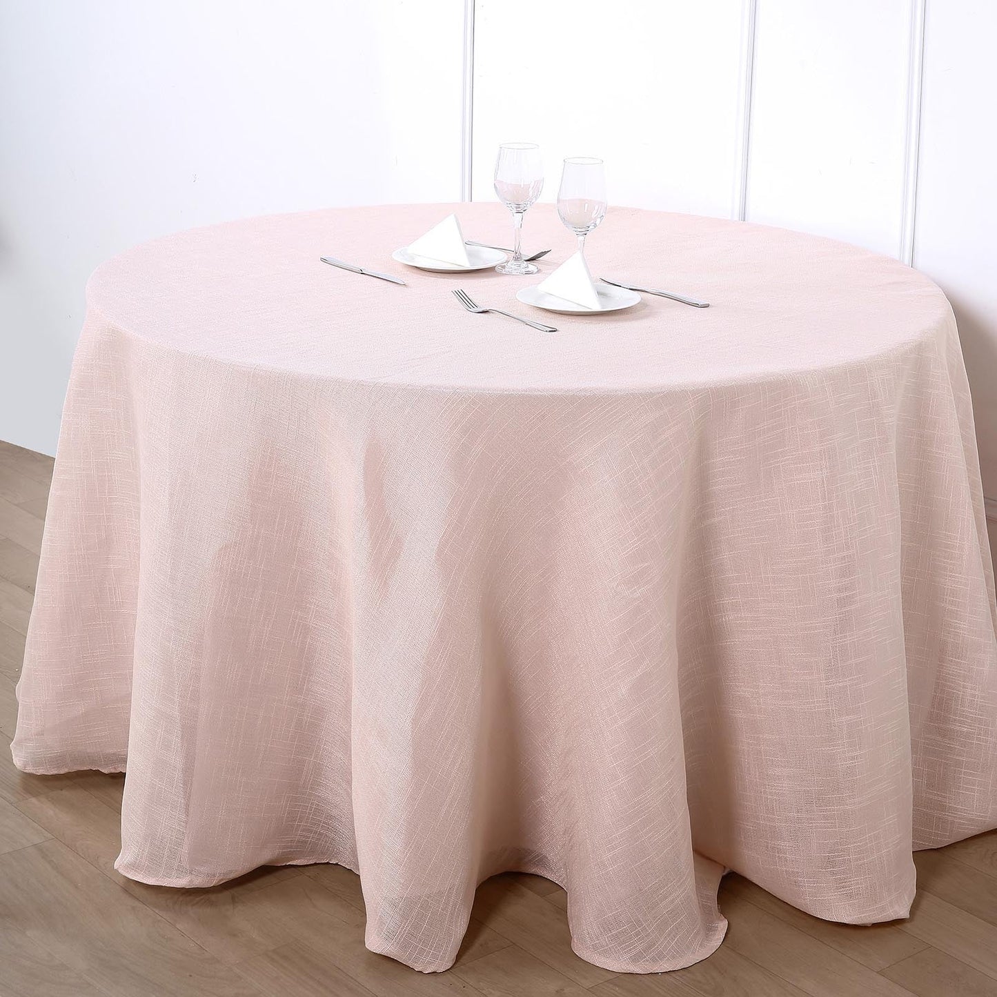 Rose Gold Tablecloth 108 Inch Round Linen Slubby Textured
