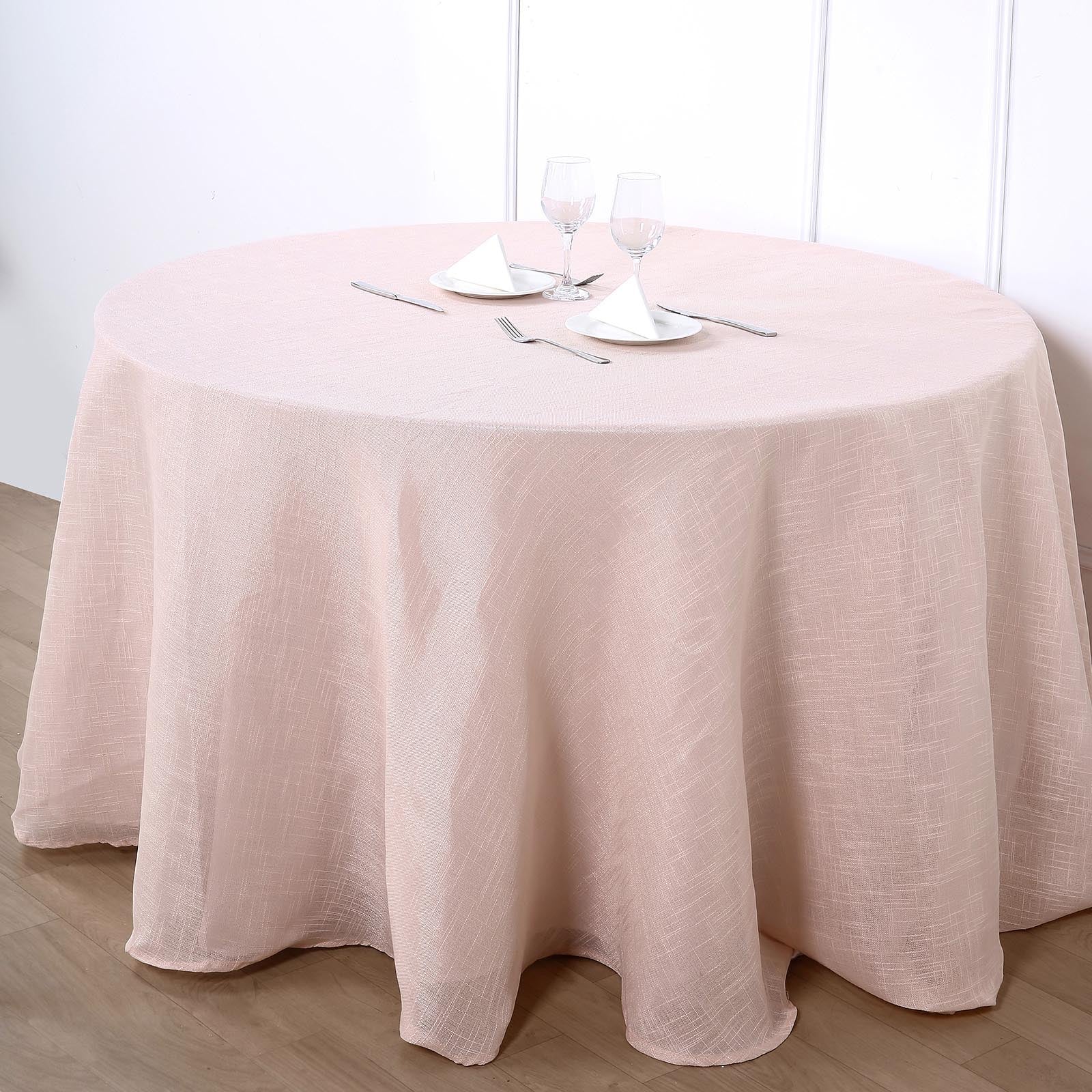 Rose Gold Tablecloth 108 Inch Round Linen Slubby Textured