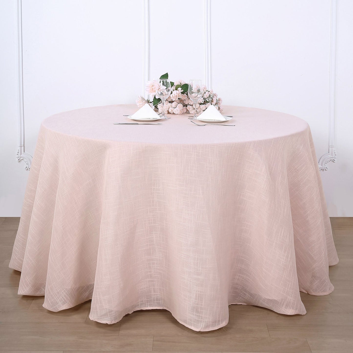 Slubby Textured Round Tablecloth 108 Inch Linen Blush Rose Gold