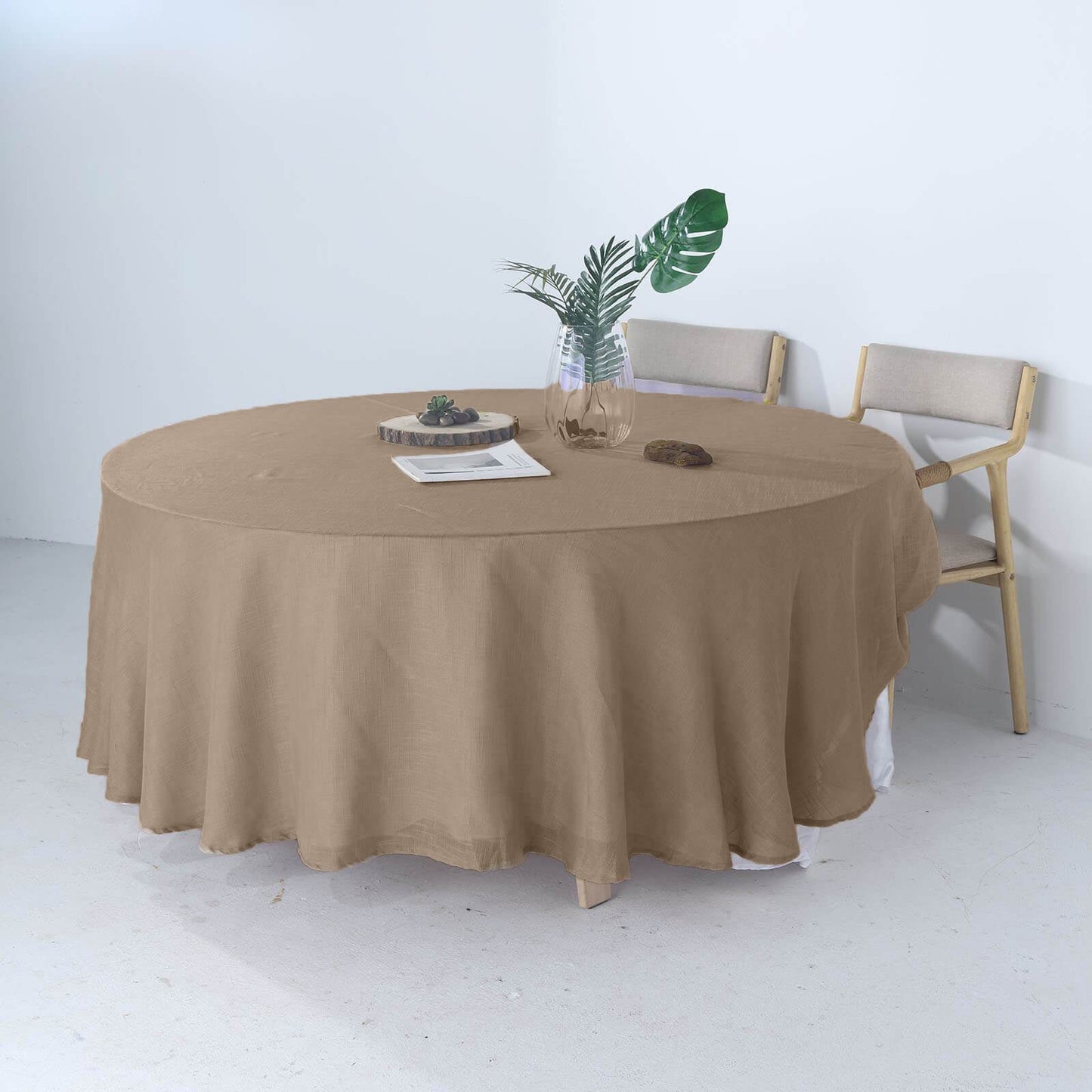 108" Taupe Linen Round Tablecloth, Slubby Textured Wrinkle Resistant Tablecloth