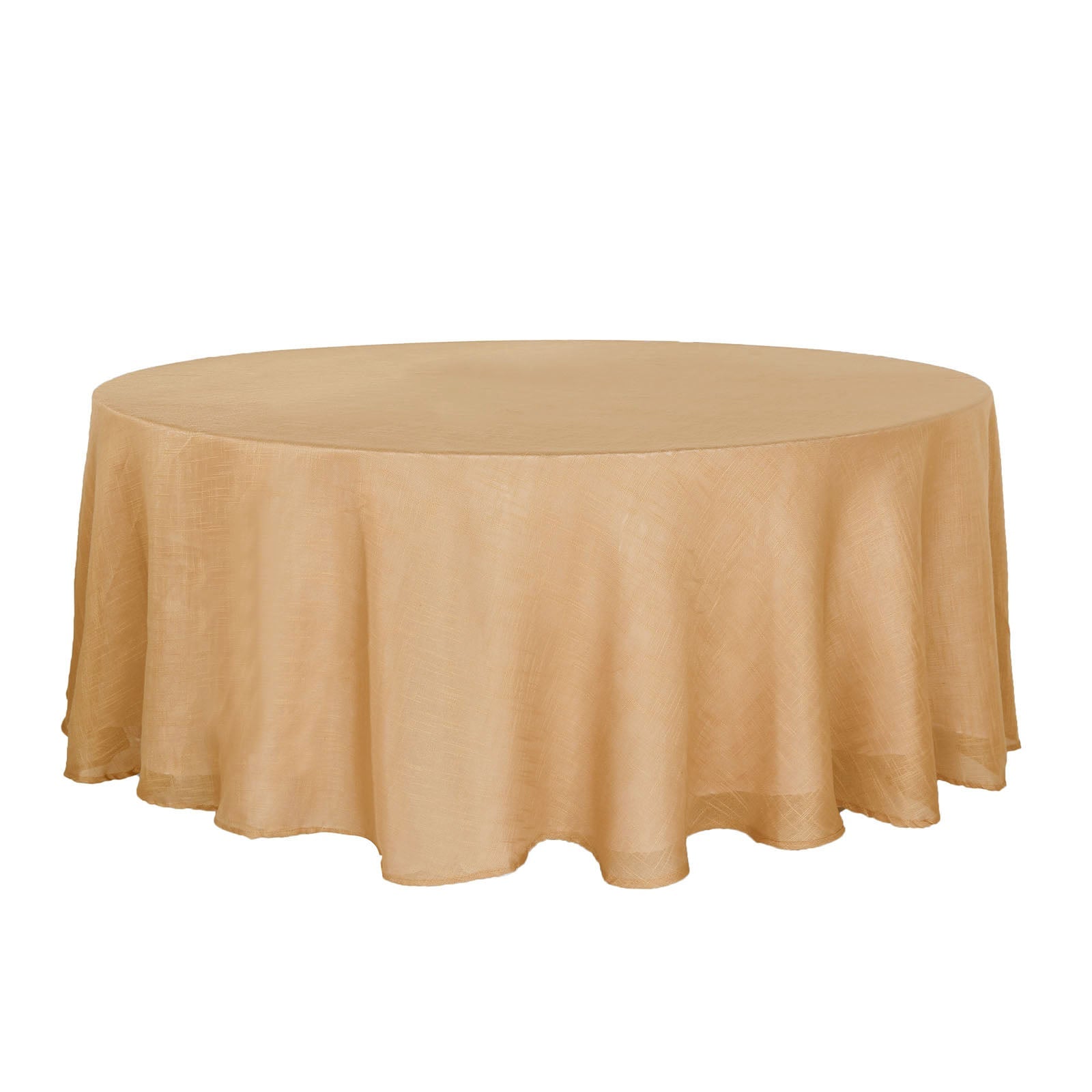 Round 108 Inch Natural Linen Tablecloth With Slubby Textured Finish