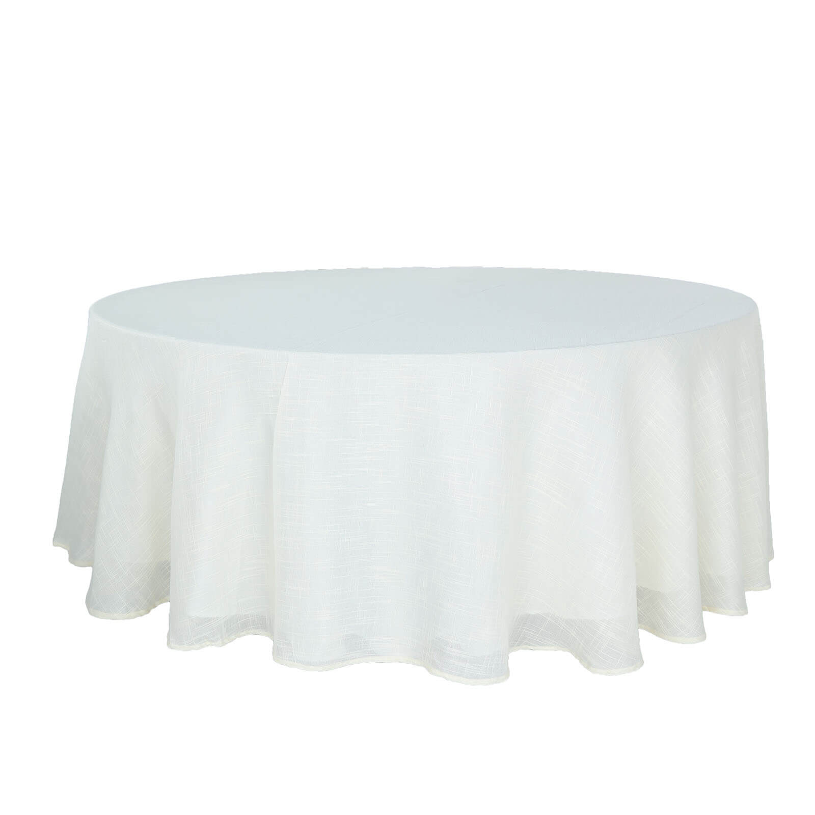 108 Inch Round White Linen Tablecloth In Slubby Textured Style