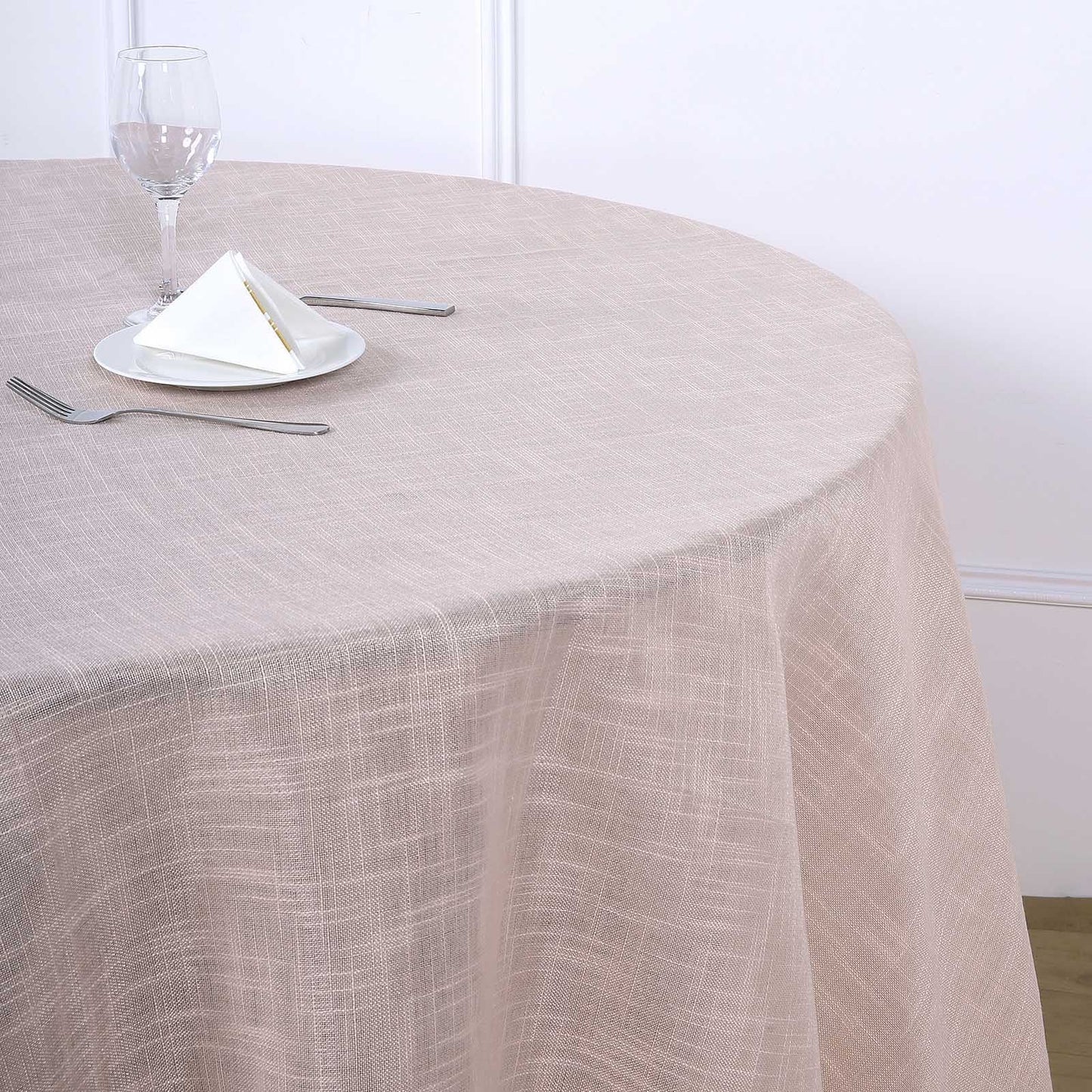 Blush Rose Gold Round Tablecloth 120 Inch Linen Slubby Textured Wrinkle Resistant