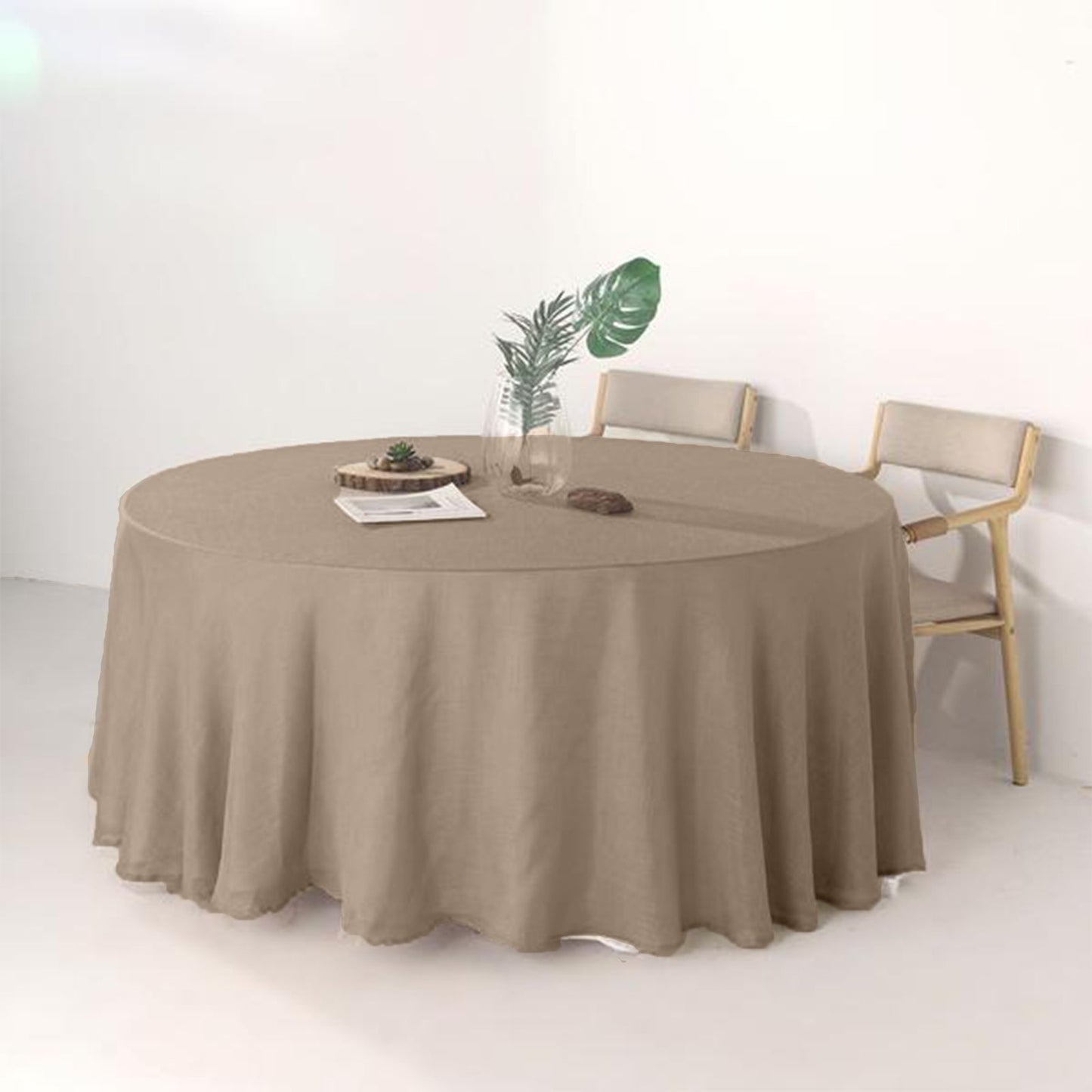 Round 120 Inch Taupe Linen Tablecloth With Slubby Texture