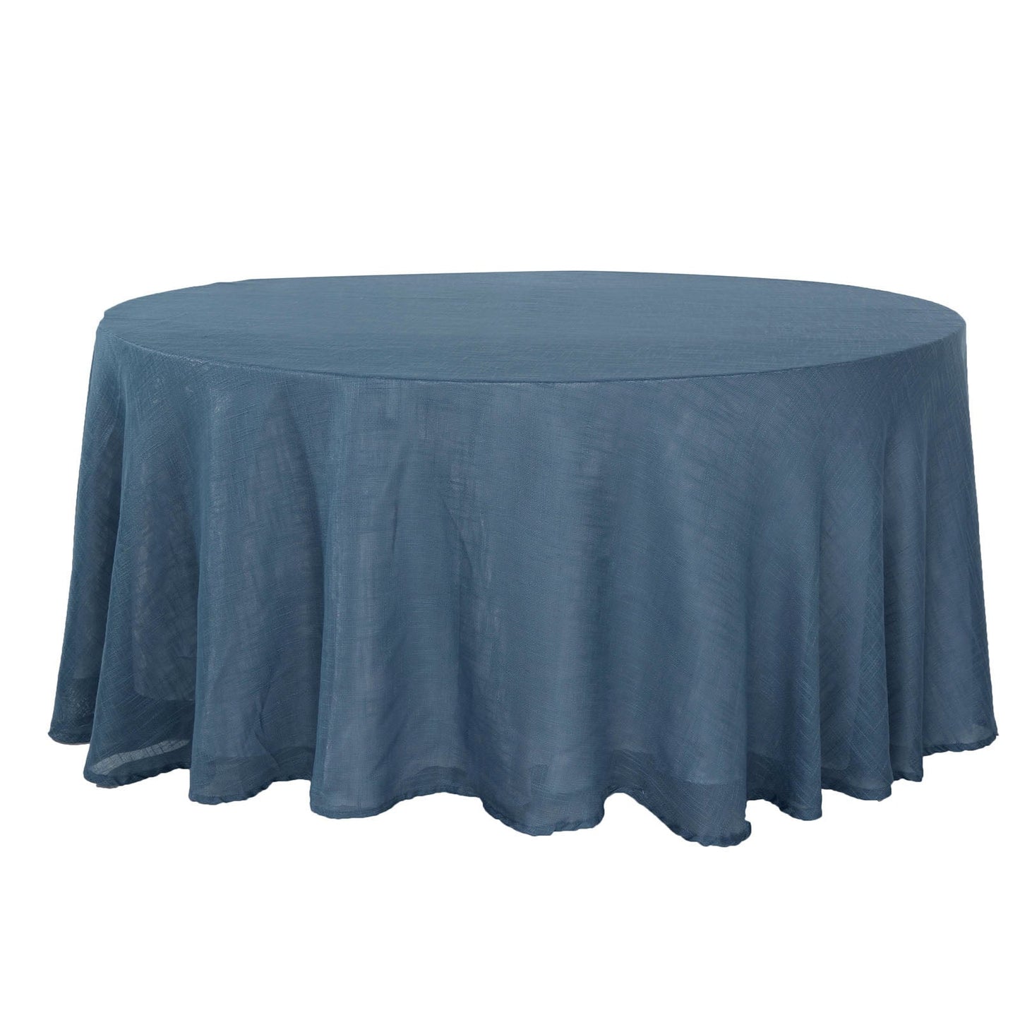 120 Inch Wrinkle Resistant Linen Tablecloth With Slubby Texture In Blue Color