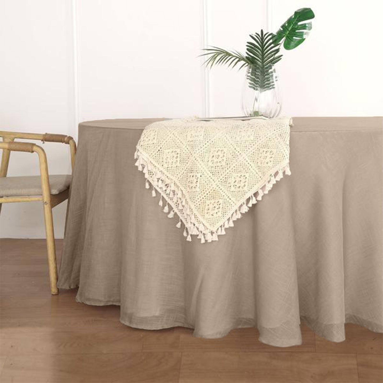120 Inch Round Linen Tablecloth In Taupe With Slubby Texture 