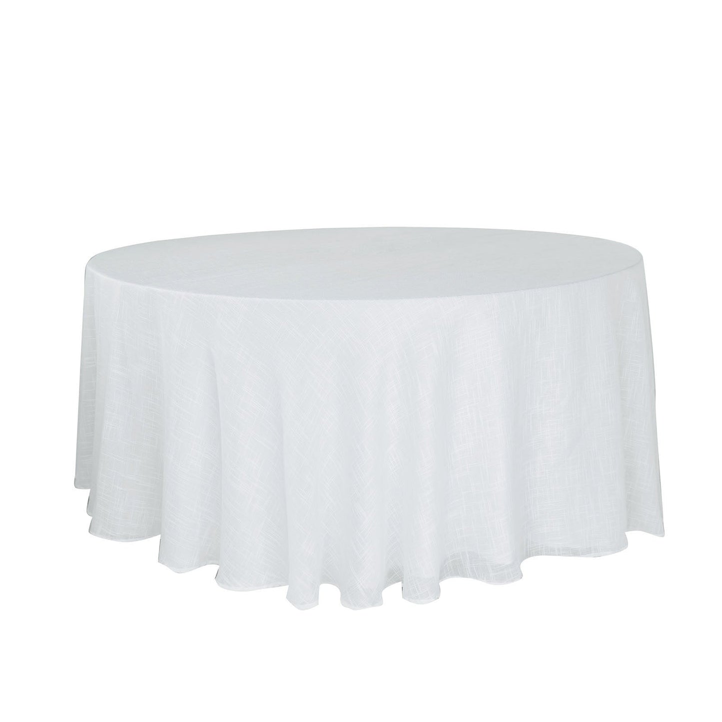 Slubby Textured White Round Wrinkle Resistant Linen Tablecloth 120 Inch 