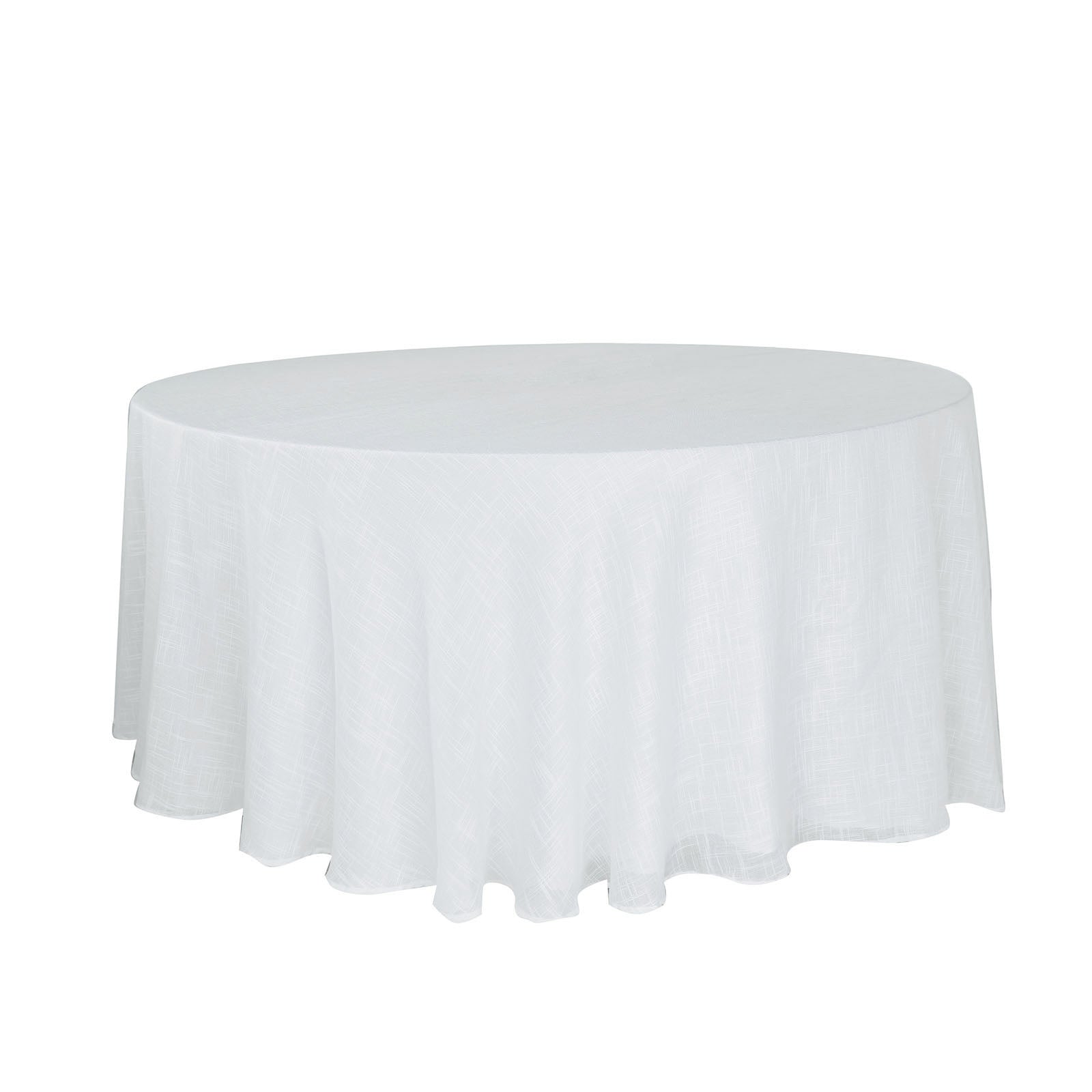 Slubby Textured White Round Wrinkle Resistant Linen Tablecloth 120 Inch 